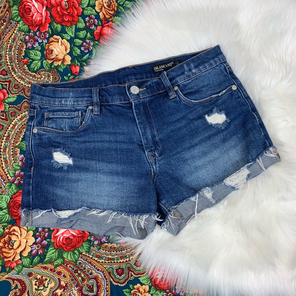 BLANKNYC The Fulton Distressed Blue Jeans Shorts